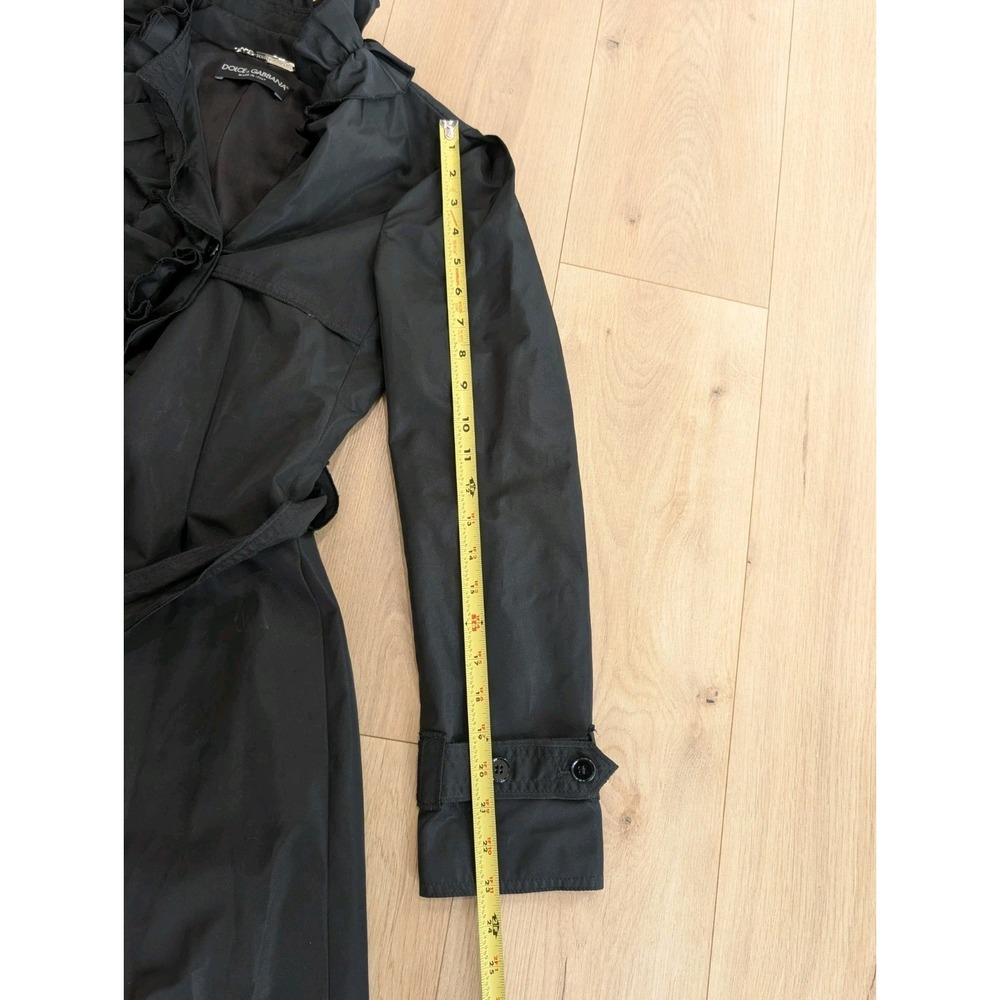 Dolce & Gabbana Ruffled Trench Coat Black Polyester Size 36 Belted Jacket - Picture 3 of 13